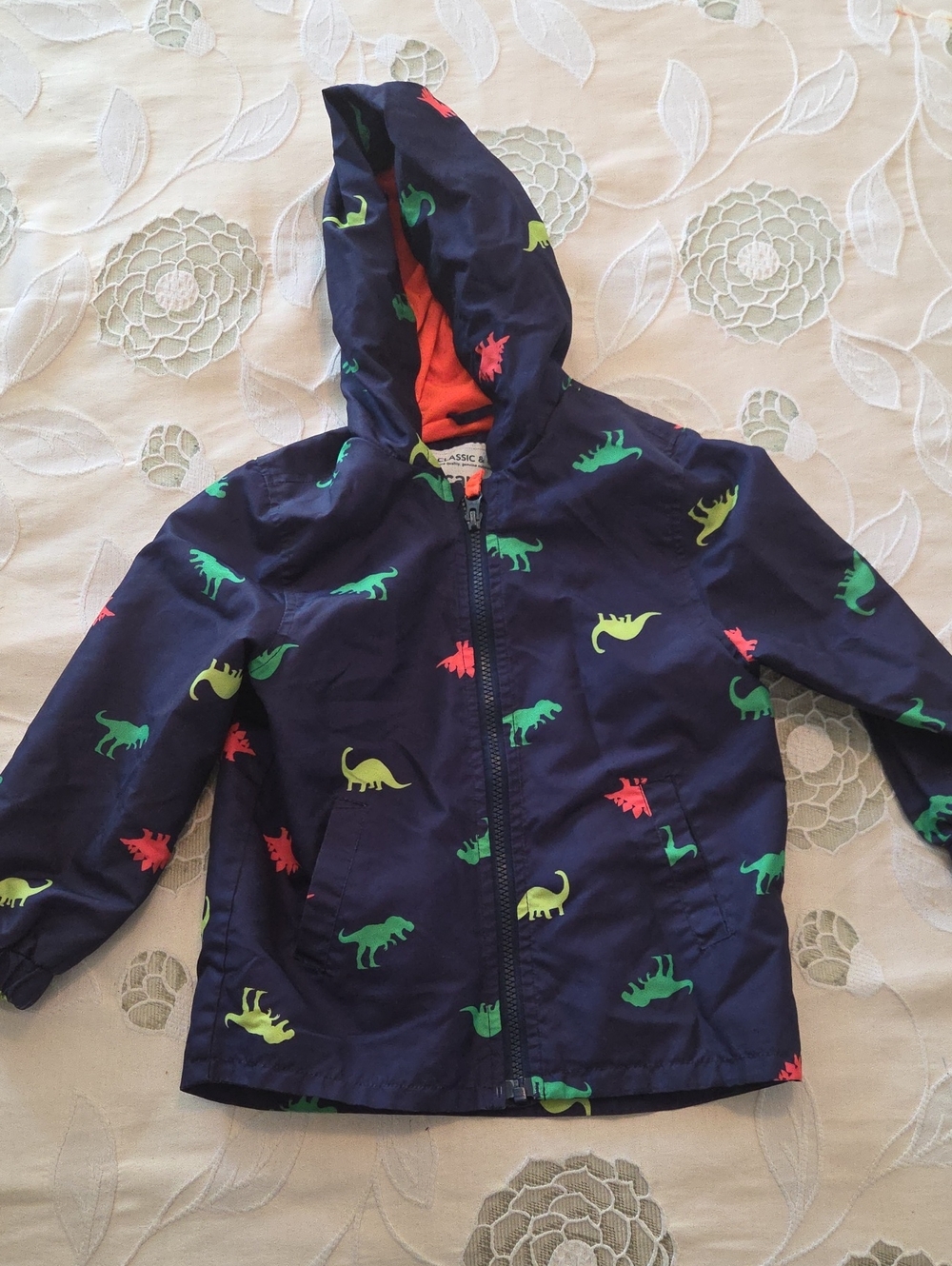 Carter's Navy Kids Raincoat with Green & Red Dinosaur Print